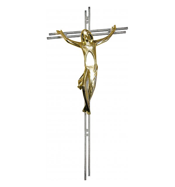 3156 - Gesù Cristo semplice su croce doppia d'acciaio ECHTGOLD