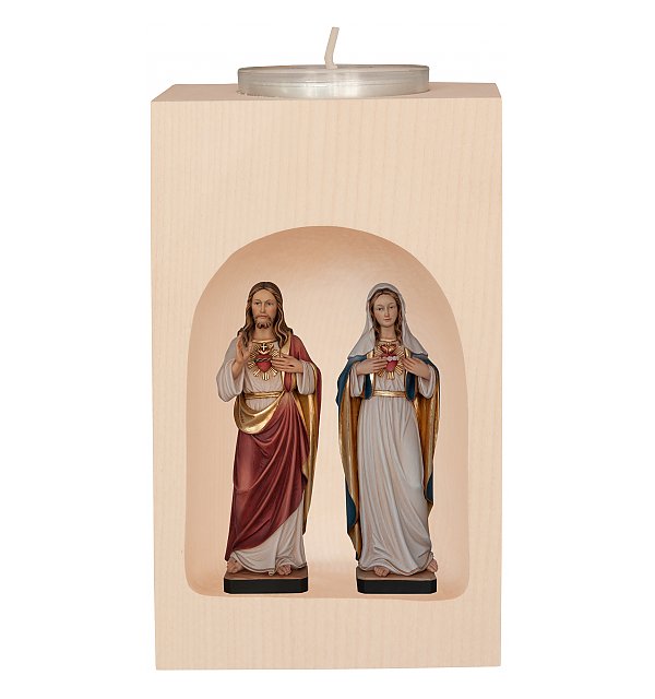 32176 - Candle Holder with Heart Jesus and Mary COLOR