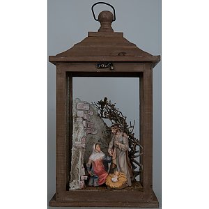 2853 - Woodern lantern with stable and family S 13cm